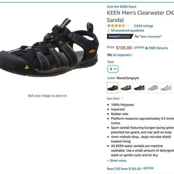 KEEN 7 LIKE NEW. WORN ONCE. KEEN Men\'s Clearwater CNX Sandal,Black/Gargoyle,7 M main image 4